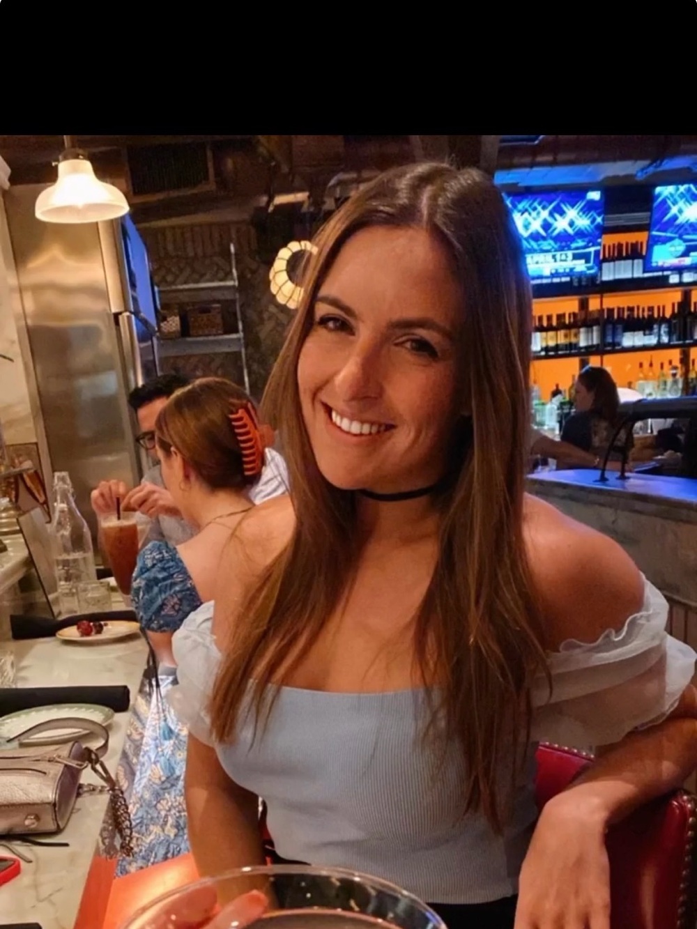 Light Blue Off-Shoulder Ribbed Top
